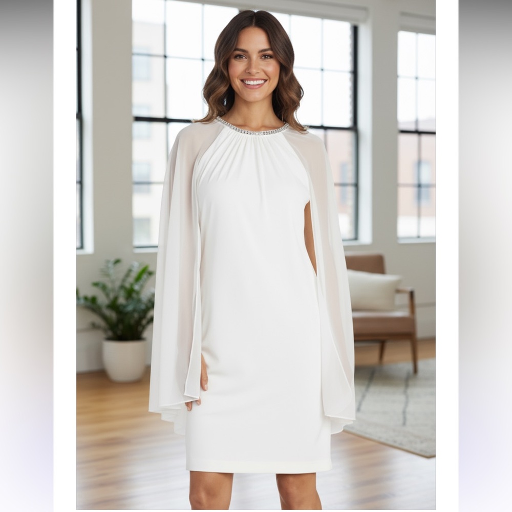 NWOT R&M Richards 2496P Short Petite Chiffon Dress White SZ-18W